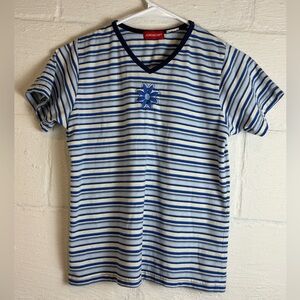 Vintage Jordache Y2K Striped Flower Twee Cutesy Casual Short Sleeved T-Shirt